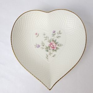 Mikasa Bone China Heart Shaped Candy Dish Floral Imprint Textured Gold Rim